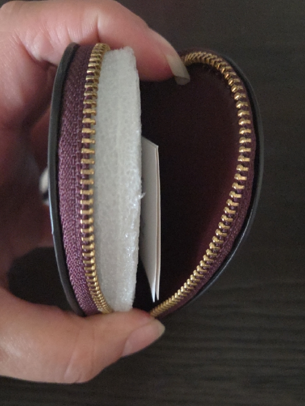Coach Heart-Shaped Coin Pouch Keychain in Merlot with Gold Hardware - Picture 4 of 5